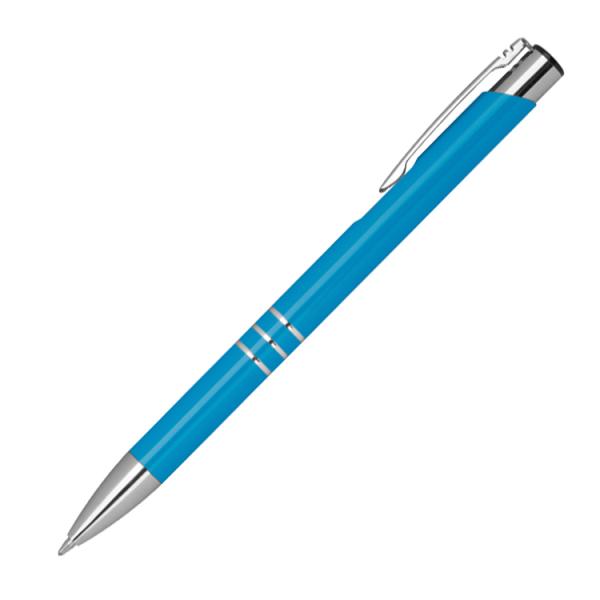 Kugelschreiber aus Metall mit Gravur / mit Pappetui / Farbe: hellblau