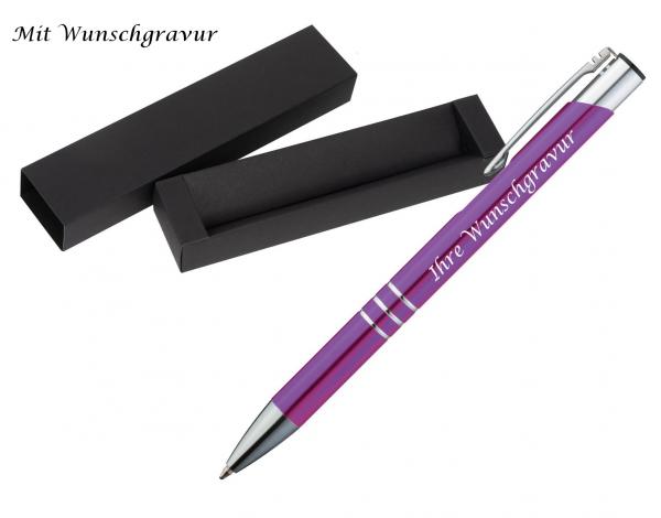 Kugelschreiber aus Metall mit Gravur / mit Pappetui / Farbe: lila