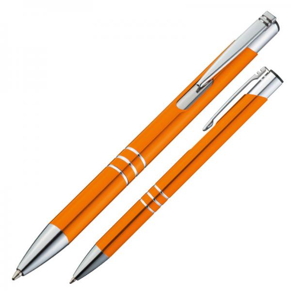 Kugelschreiber aus Metall mit Gravur / mit Pappetui / Farbe: orange