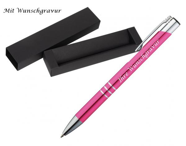 Kugelschreiber aus Metall mit Gravur / mit Pappetui / Farbe: pink
