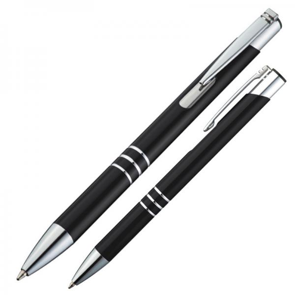 Kugelschreiber aus Metall mit Gravur / mit Pappetui / Farbe: schwarz