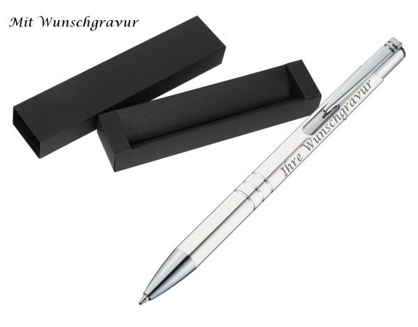 Kugelschreiber aus Metall mit Gravur / mit Pappetui / Farbe: weiß
