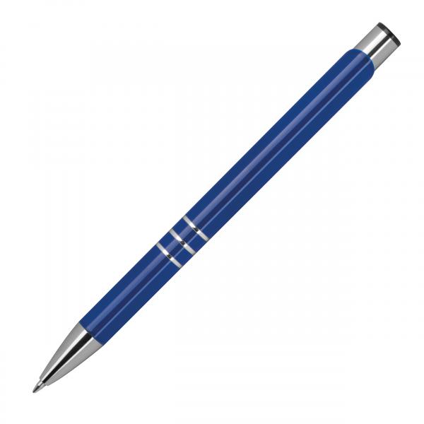 Kugelschreiber aus Metall mit Gravur / vollfarbig lackiert / Farbe: blau (matt)