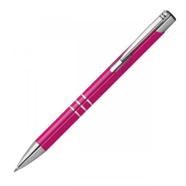 Kugelschreiber aus Metall mit Gravur / vollfarbig lackiert / Farbe: pink (matt)