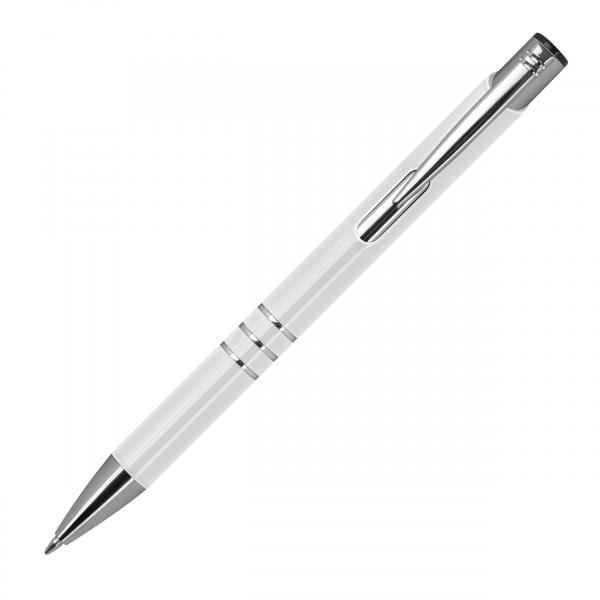 Kugelschreiber aus Metall mit Gravur / vollfarbig lackiert / Farbe: weiß (matt)