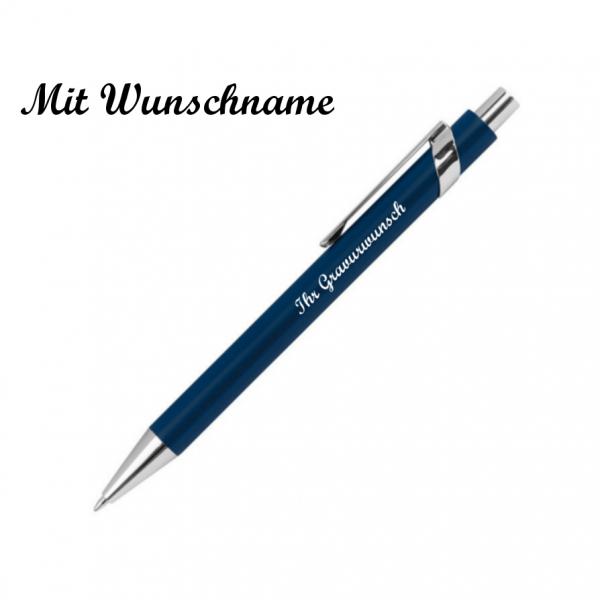 Kugelschreiber aus Metall mit Namensgravur - mit Applikationen - dunkelblau