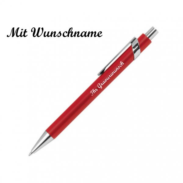 Kugelschreiber aus Metall mit Namensgravur - mit Applikationen - Farbe: rot