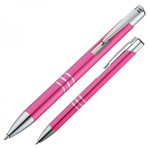 Kugelschreiber aus Metall mit Namensgravur - mit Pappetui - Farbe: pink