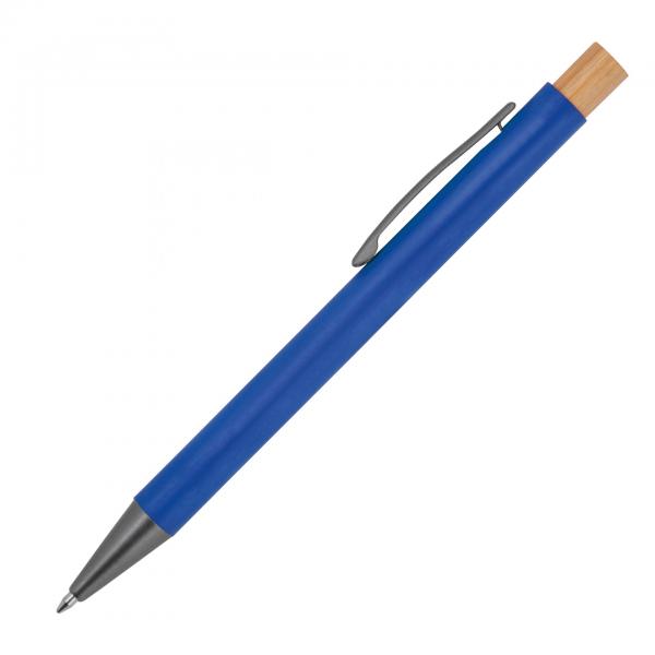 Kugelschreiber aus recyceltem Aluminium mit Bambusdrücker / Farbe: blau