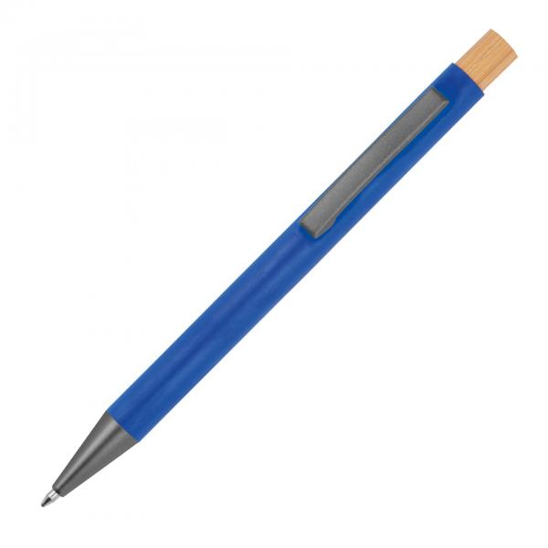 Kugelschreiber aus recyceltem Aluminium mit Bambusdrücker / Farbe: blau