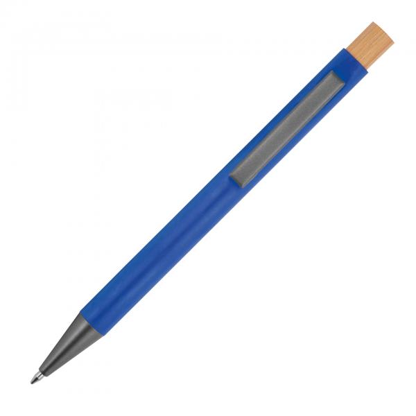 Kugelschreiber aus recyceltem Aluminium mit Bambusdrücker / Farbe: blau