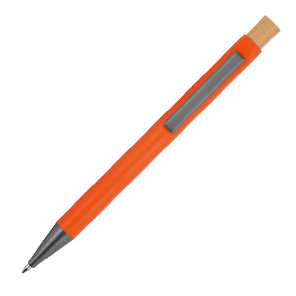 Kugelschreiber aus recyceltem Aluminium mit Bambusdrücker / Farbe: orange