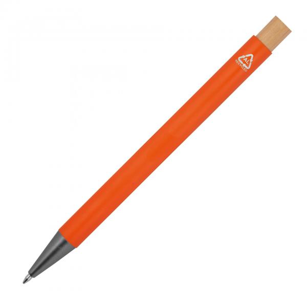 Kugelschreiber aus recyceltem Aluminium mit Bambusdrücker / Farbe: orange