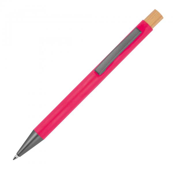 Kugelschreiber aus recyceltem Aluminium mit Bambusdrücker / Farbe: pink