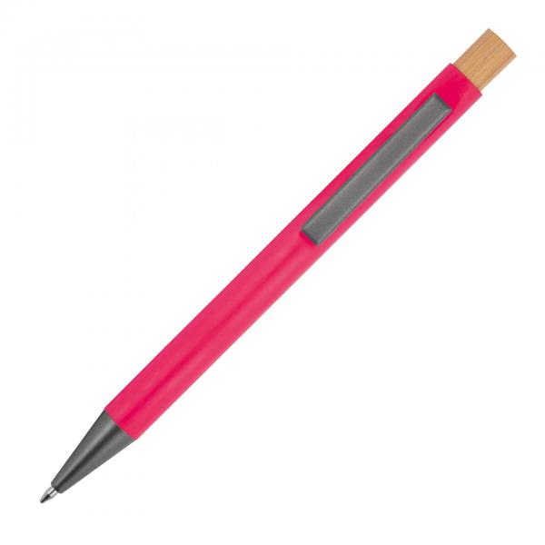Kugelschreiber aus recyceltem Aluminium mit Bambusdrücker / Farbe: pink
