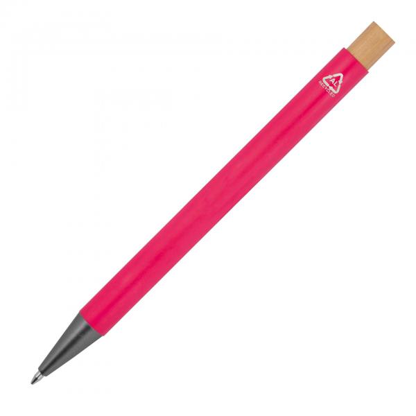 Kugelschreiber aus recyceltem Aluminium mit Bambusdrücker / Farbe: pink
