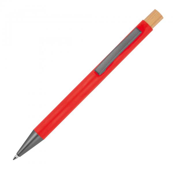 Kugelschreiber aus recyceltem Aluminium mit Bambusdrücker / Farbe: rot