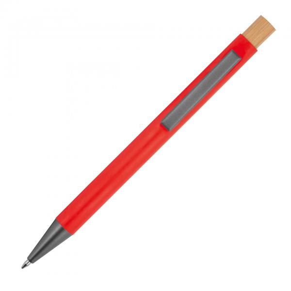 Kugelschreiber aus recyceltem Aluminium mit Bambusdrücker / Farbe: rot