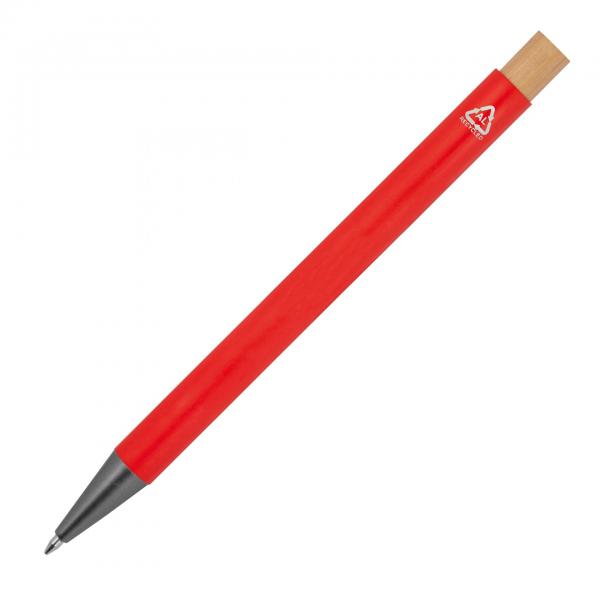 Kugelschreiber aus recyceltem Aluminium mit Bambusdrücker / Farbe: rot