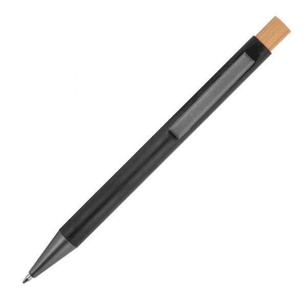 Kugelschreiber aus recyceltem Aluminium mit Bambusdrücker / Farbe: schwarz