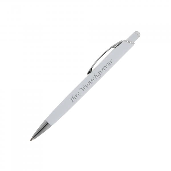 Kugelschreiber mit Gravur / aus Metall / mit Soft Touch / Farbe: weiß
