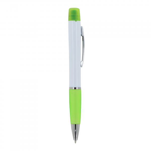 Kugelschreiber mit Gravur / mit dreifarbigen Textmarker / Farbe: weiß-hellgrün