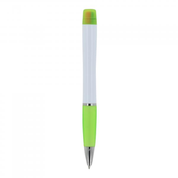 Kugelschreiber mit Gravur / mit dreifarbigen Textmarker / Farbe: weiß-hellgrün