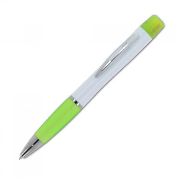 Kugelschreiber mit Gravur / mit dreifarbigen Textmarker / Farbe: weiß-hellgrün