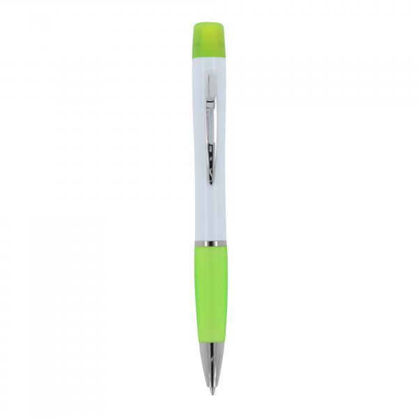 Kugelschreiber mit Gravur / mit dreifarbigen Textmarker / Farbe: weiß-hellgrün