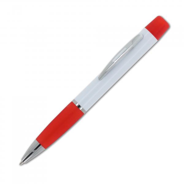 Kugelschreiber mit Gravur / mit dreifarbigen Textmarker / Farbe: weiß-rot