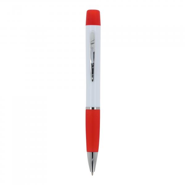 Kugelschreiber mit Gravur / mit dreifarbigen Textmarker / Farbe: weiß-rot