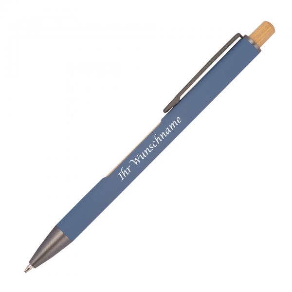 Kugelschreiber mit Gravur / mit wechselndem Bambusfenster / Farbe: blau