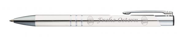 Kugelschreiber mit Gravur "Frohe Ostern" / aus Metall / Farbe: weiß