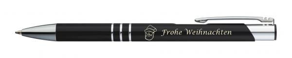 Kugelschreiber mit Gravur "Frohe Weinachten" / aus Metall / Farbe: schwarz