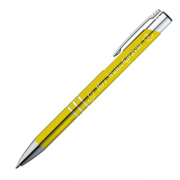 Kugelschreiber mit Gravur "Herzen" / aus Metall / Farbe: gelb
