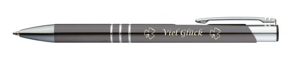 Kugelschreiber mit Gravur "Viel Glück" / aus Metall / Farbe: anthrazit