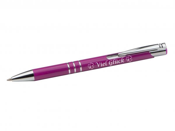 Kugelschreiber mit Gravur "Viel Glück" / aus Metall / Farbe: beere