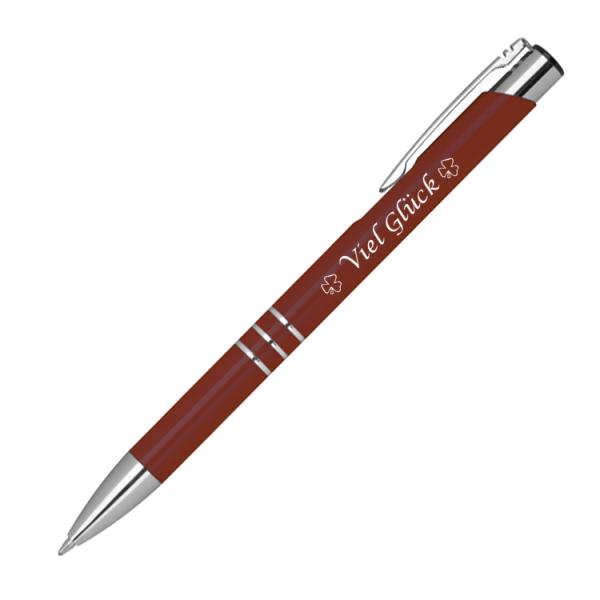 Kugelschreiber mit Gravur "Viel Glück" / aus Metall / Farbe: bordeaux