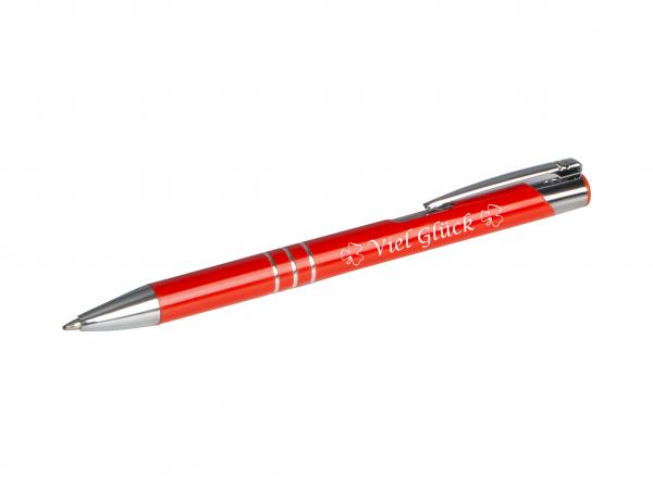 Kugelschreiber mit Gravur "Viel Glück" / aus Metall / Farbe: mittelrot