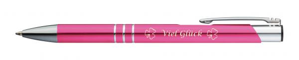 Kugelschreiber mit Gravur "Viel Glück" / aus Metall / Farbe: pink
