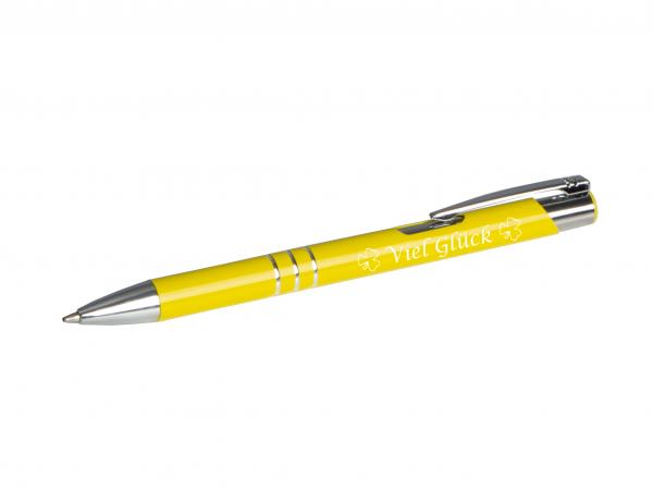 Kugelschreiber mit Gravur "Viel Glück" / aus Metall / Farbe: sonnengelb