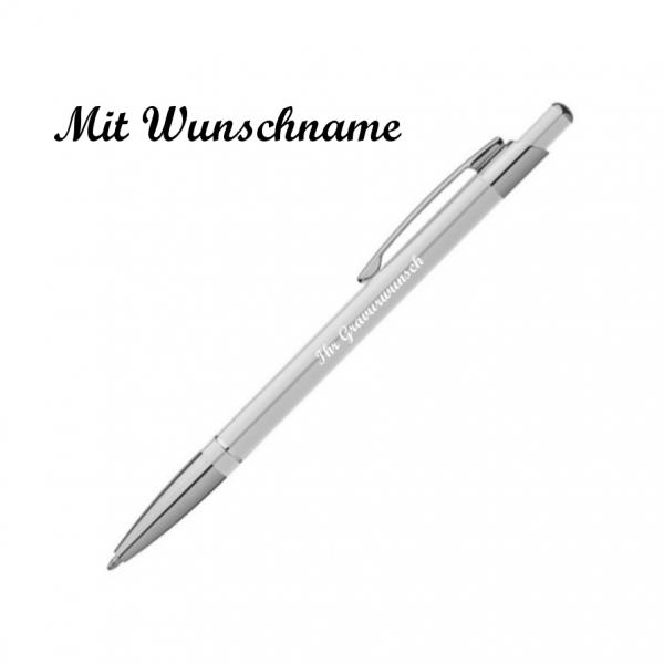 Kugelschreiber mit Namensgravur - aus Metall - slimline - Farbe: weiss