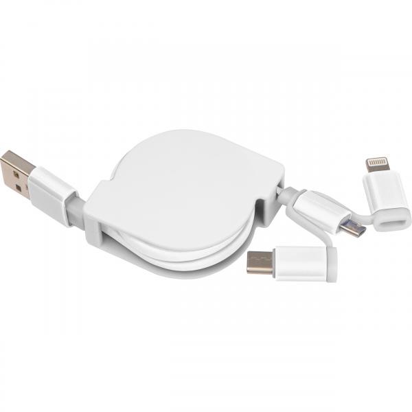Ladekabel mit iOS, C-Type und Micro USB Anschluss mit Gravur / Farbe: weiß