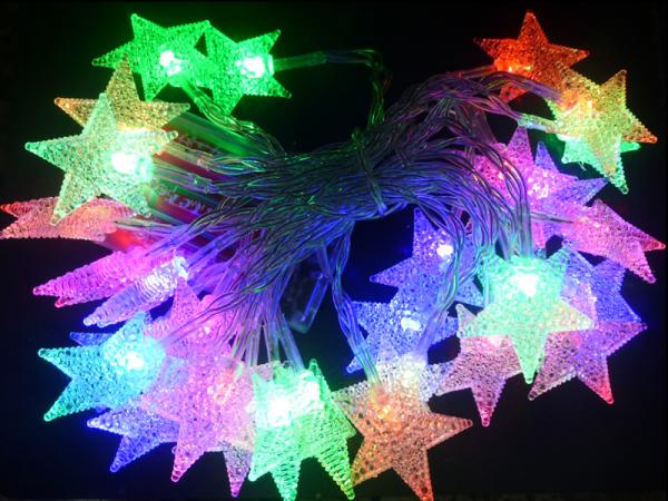 LED-Lichterkette "Sterne" mit 30 farbigen LED's / für innen