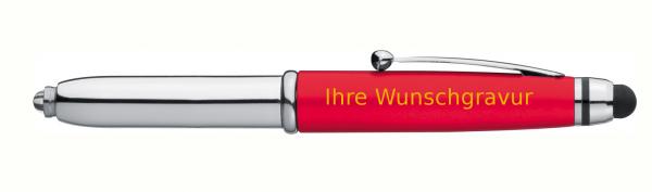 LED Touchpen Kugelschreiber mit goldfarbender Gravur / Farbe: silber-rot