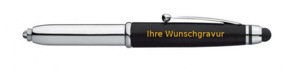 LED Touchpen Kugelschreiber mit goldfarbender Gravur / Farbe: silber-schwarz