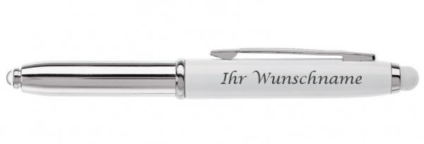 LED Touchpen Kugelschreiber mit Gravur / Farbe: silber/weiß mit weißen Stylus