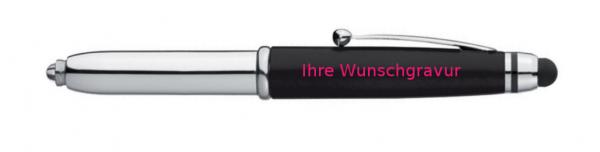 LED Touchpen Kugelschreiber mit pinkfarbender Gravur / Farbe: silber-schwarz