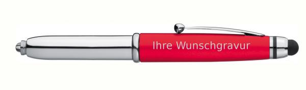 LED Touchpen Kugelschreiber mit silberfarbender Gravur / Farbe: silber-rot