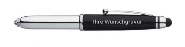 LED Touchpen Kugelschreiber mit silberfarbender Gravur / Farbe: silber-schwarz
